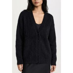 Semplice Sweaters Women's Vintage Angora Cardigan Black Medium Quiet Luxary
